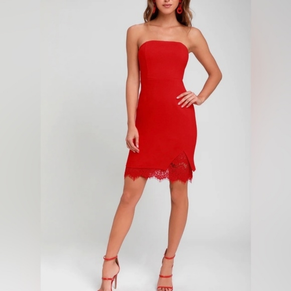 Lulu's Mateo Strapless Red Lace-detail Dress XL, Worn Once Stretchy W Zipper